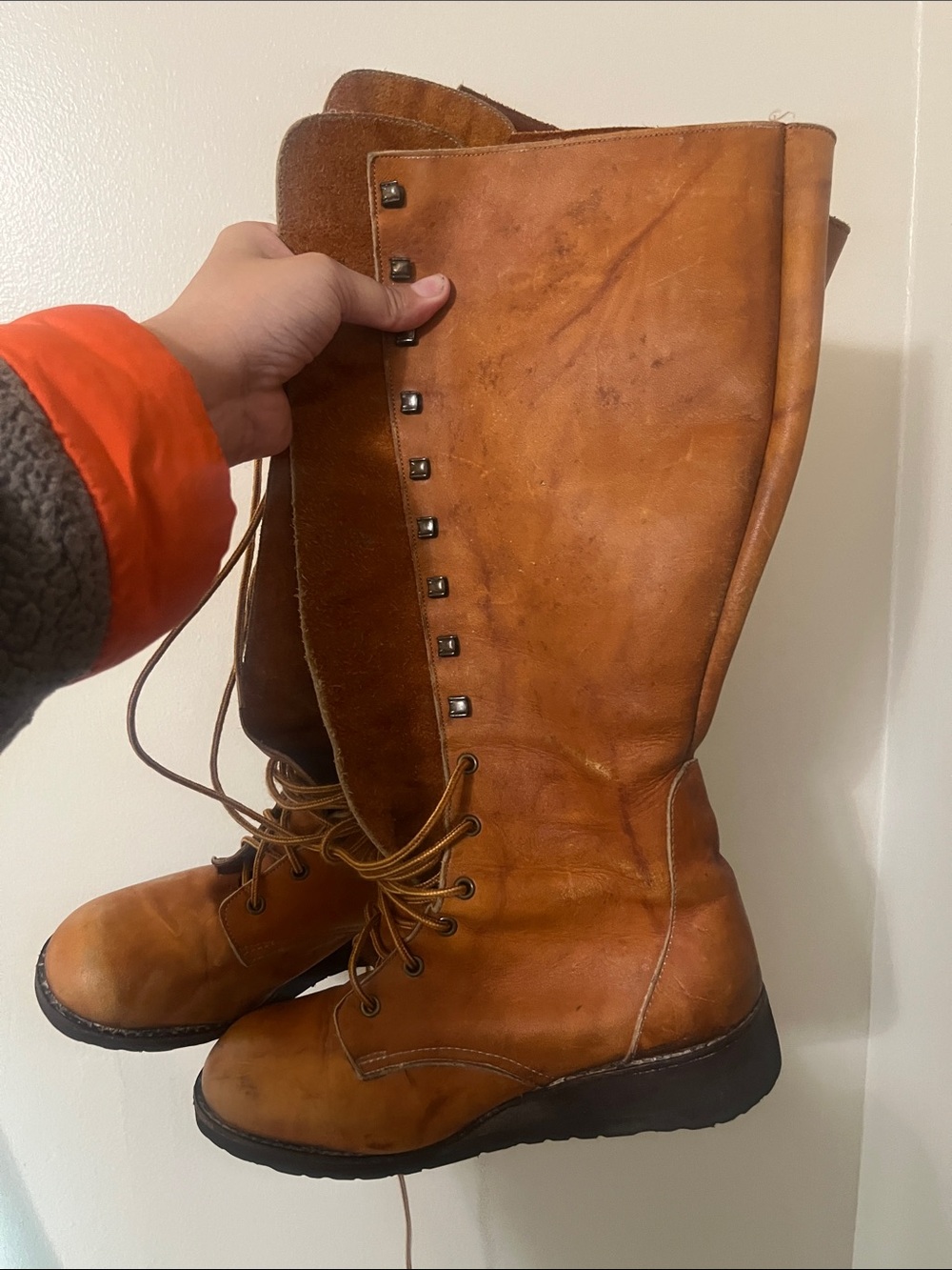 Vintage Zodiac Women's Lace-Up Tall Boots in Cognac Brown
